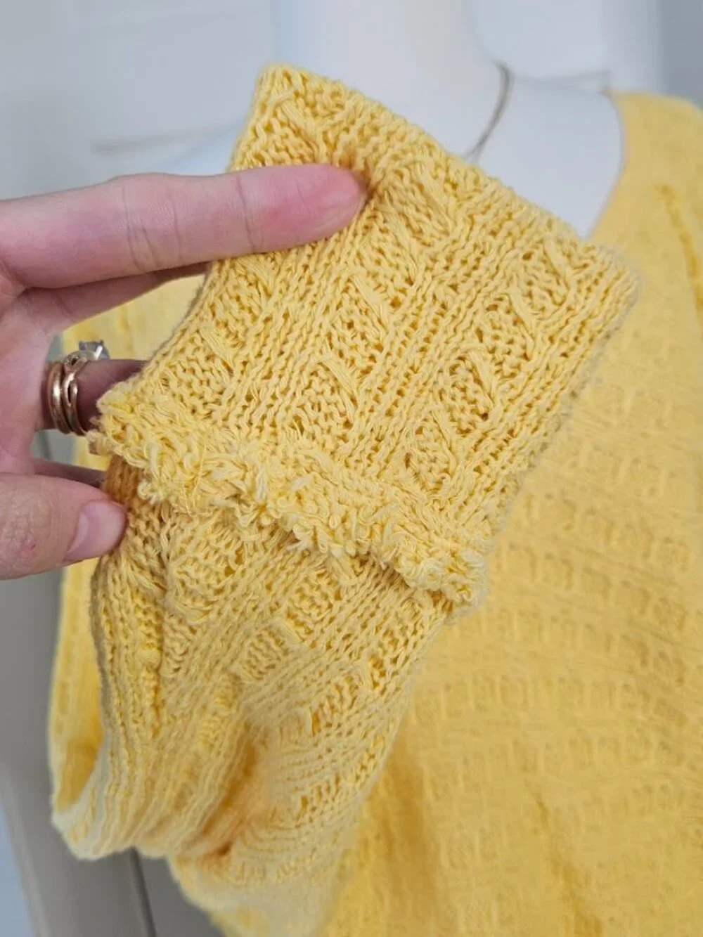 Free People Yellow Knit Sweater Cotton Dolman Sleeve Oversized We The Free Small